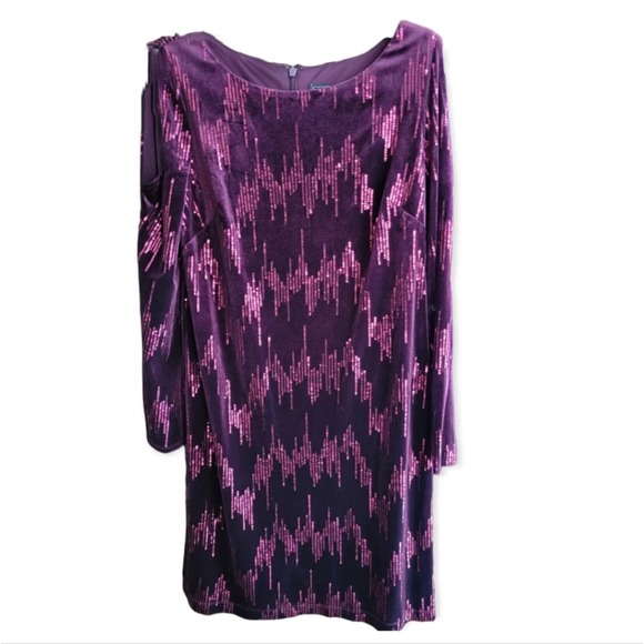 Jessica Howard Burgundy Sequined Velvet Cold Shoulder Shift Dress‎ Plus Size 22 - Picture 3 of 8